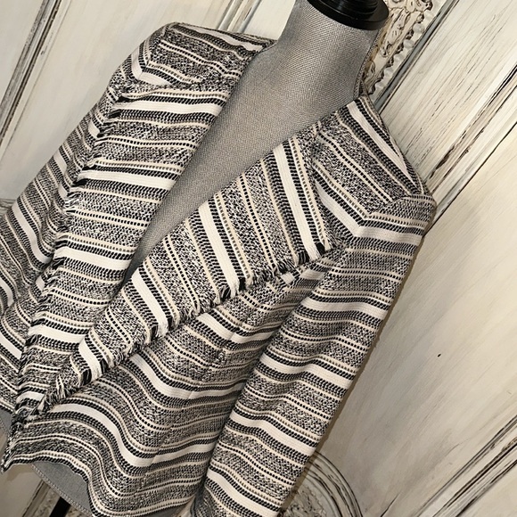 Jasper Cotton Wool Blend Stripe Tweed Raw Edged Lapels Corporate Jacket Size S - Picture 3 of 13